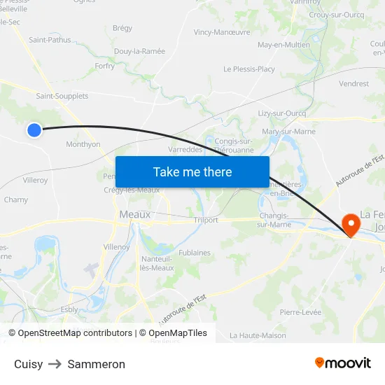Cuisy to Sammeron map
