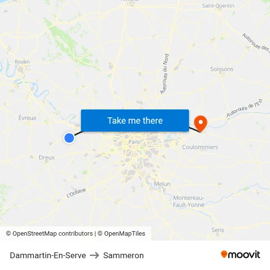 Dammartin-En-Serve to Sammeron map