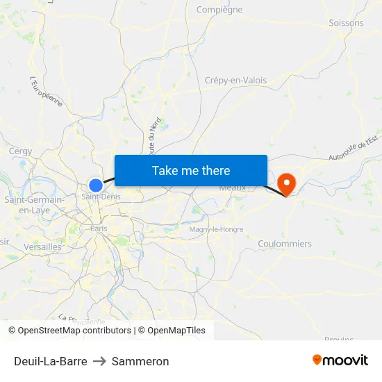 Deuil-La-Barre to Sammeron map