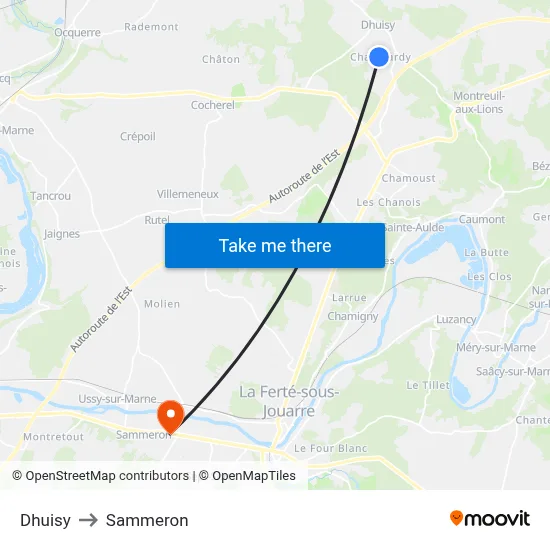 Dhuisy to Sammeron map