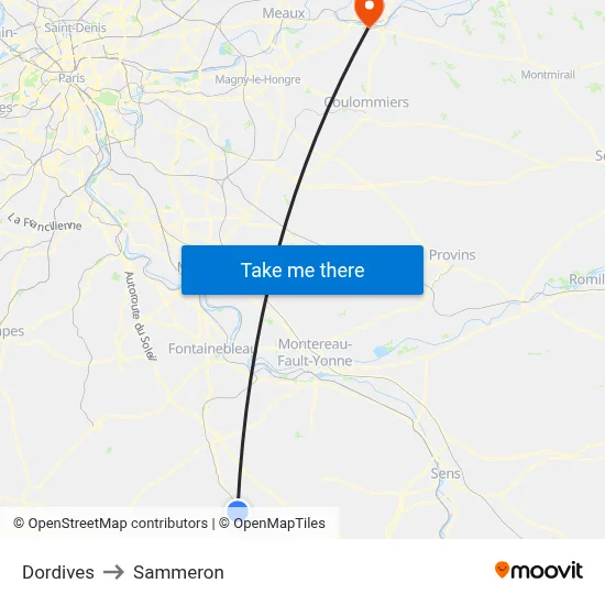 Dordives to Sammeron map