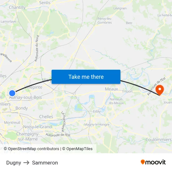 Dugny to Sammeron map