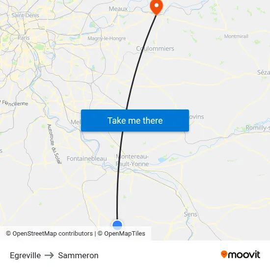Egreville to Sammeron map