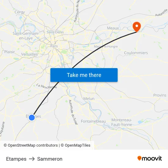 Etampes to Sammeron map