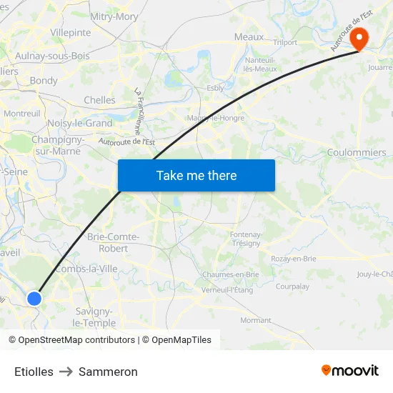 Etiolles to Sammeron map
