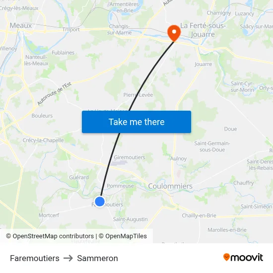 Faremoutiers to Sammeron map
