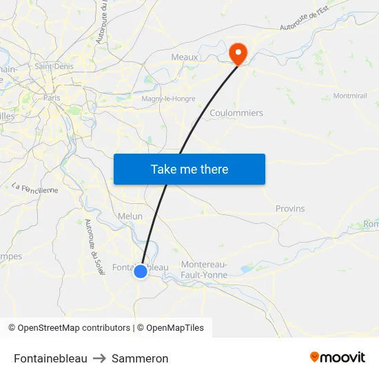 Fontainebleau to Sammeron map