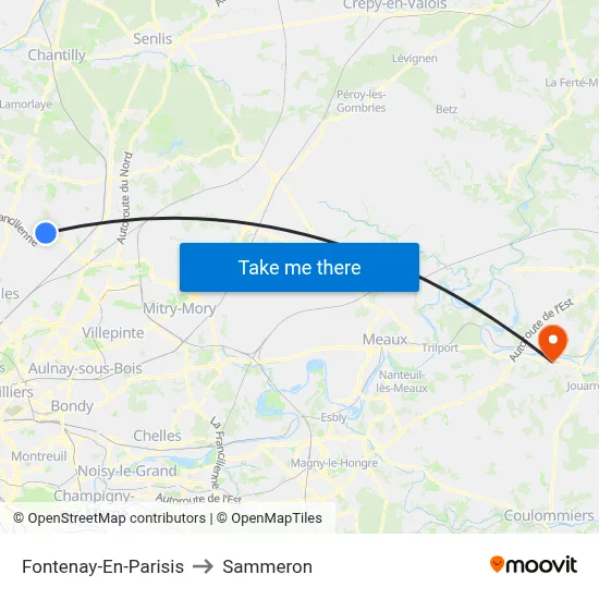 Fontenay-En-Parisis to Sammeron map