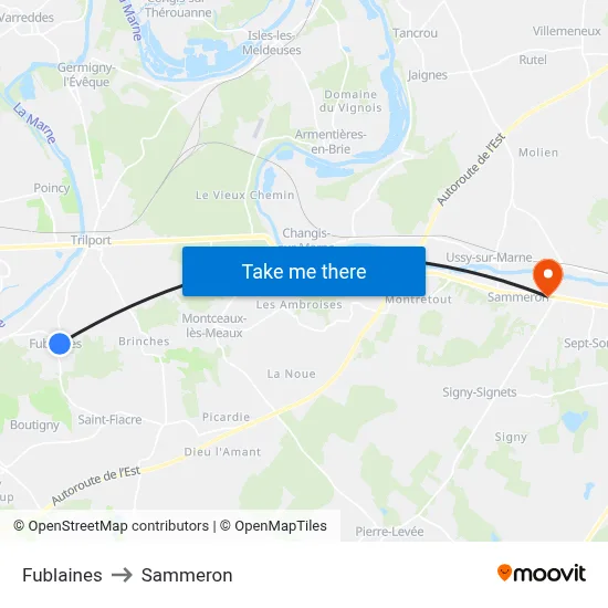 Fublaines to Sammeron map