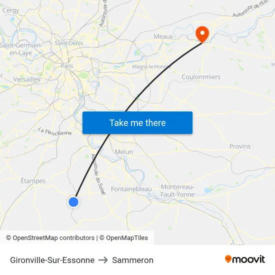 Gironville-Sur-Essonne to Sammeron map