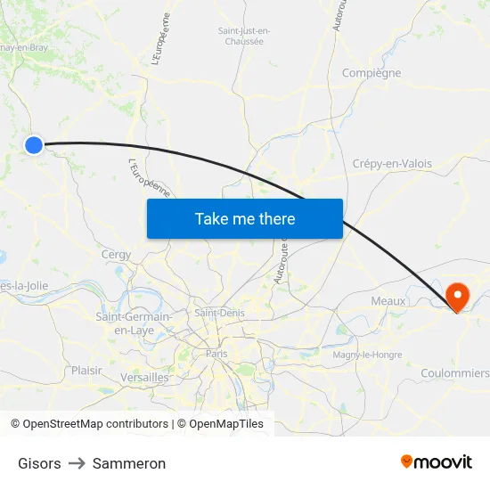 Gisors to Sammeron map