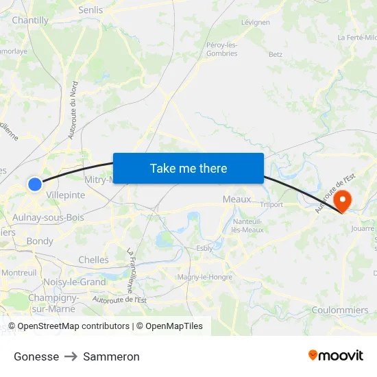 Gonesse to Sammeron map