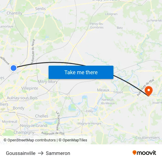 Goussainville to Sammeron map