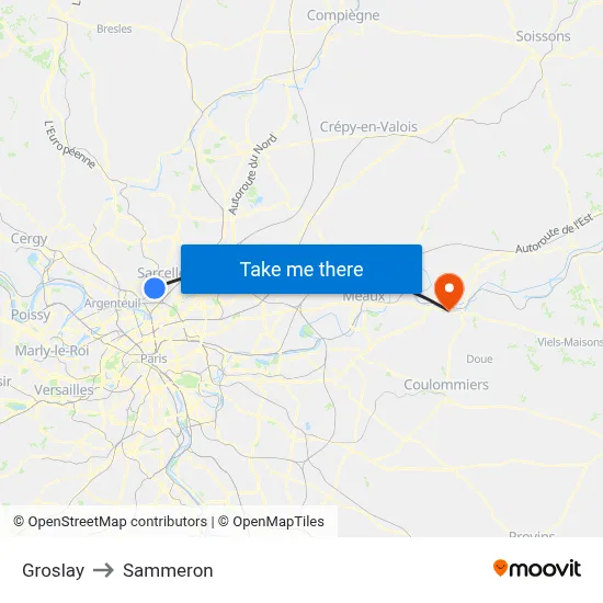 Groslay to Sammeron map