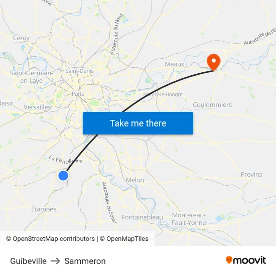 Guibeville to Sammeron map