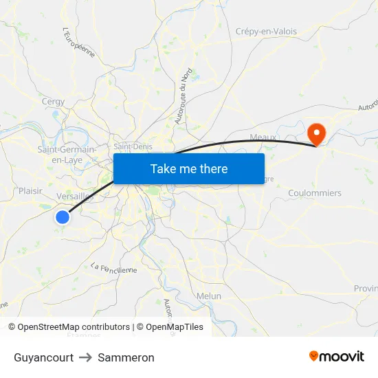 Guyancourt to Sammeron map