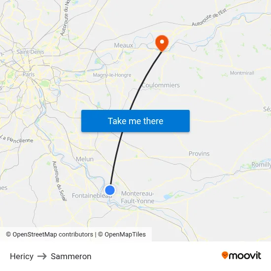 Hericy to Sammeron map