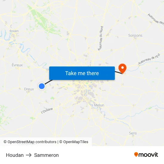 Houdan to Sammeron map