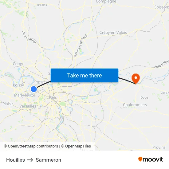 Houilles to Sammeron map