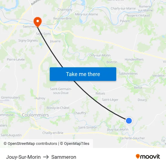 Jouy-Sur-Morin to Sammeron map