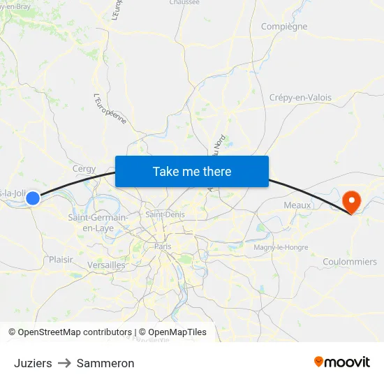 Juziers to Sammeron map