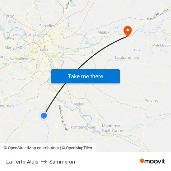 La Ferte-Alais to Sammeron map