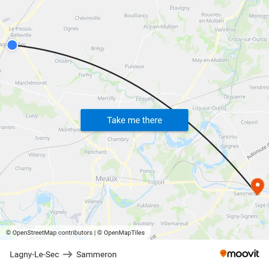 Lagny-Le-Sec to Sammeron map