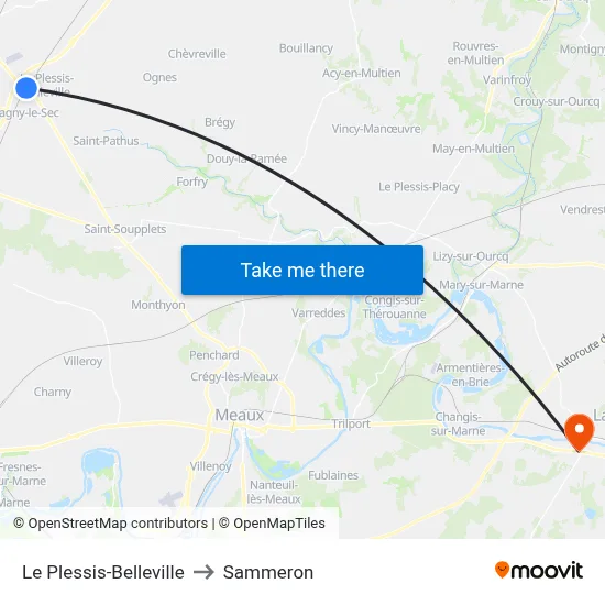 Le Plessis-Belleville to Sammeron map