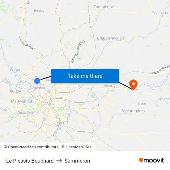 Le Plessis-Bouchard to Sammeron map