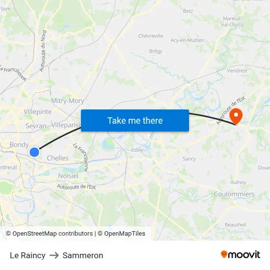 Le Raincy to Sammeron map