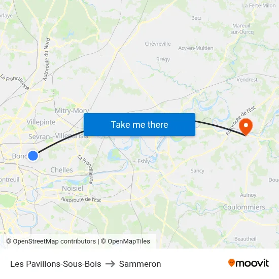 Les Pavillons-Sous-Bois to Sammeron map