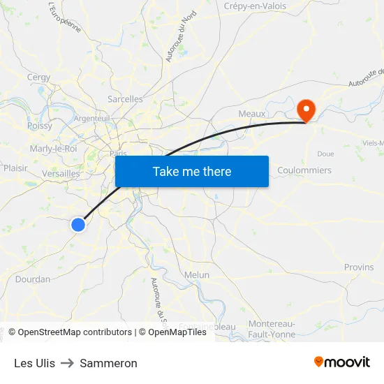 Les Ulis to Sammeron map