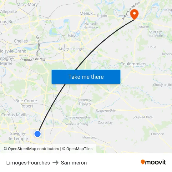 Limoges-Fourches to Sammeron map
