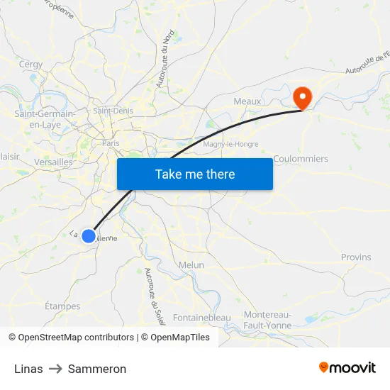 Linas to Sammeron map