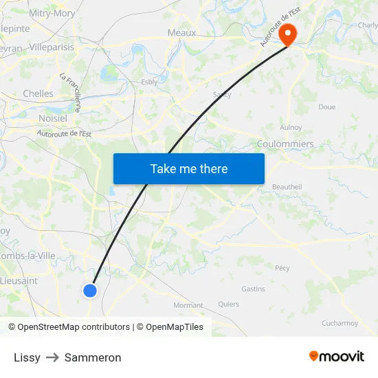 Lissy to Sammeron map