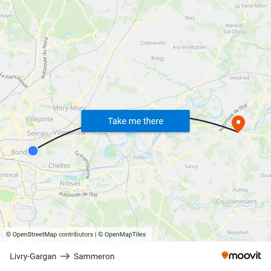 Livry-Gargan to Sammeron map
