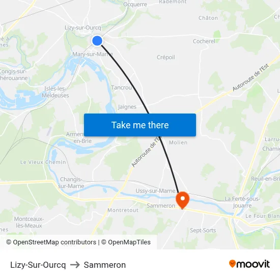 Lizy-Sur-Ourcq to Sammeron map