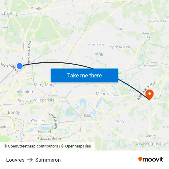 Louvres to Sammeron map