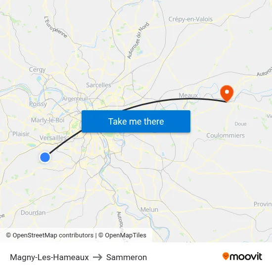 Magny-Les-Hameaux to Sammeron map