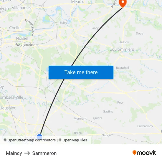 Maincy to Sammeron map