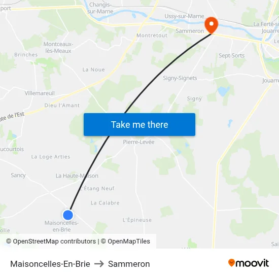 Maisoncelles-En-Brie to Sammeron map