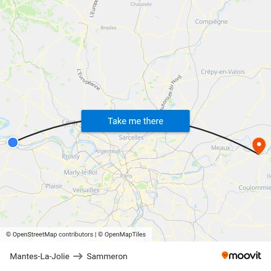 Mantes-La-Jolie to Sammeron map