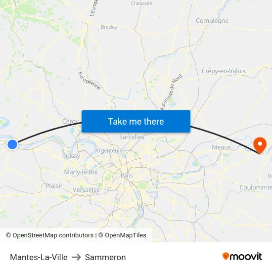 Mantes-La-Ville to Sammeron map