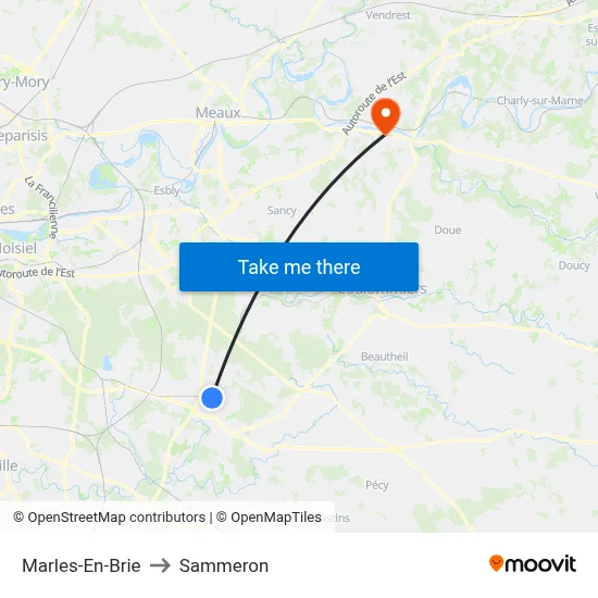 Marles-En-Brie to Sammeron map