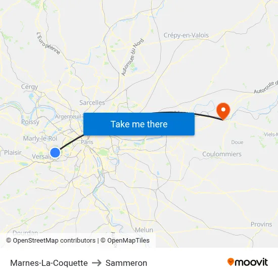 Marnes-La-Coquette to Sammeron map