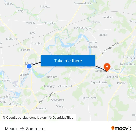 Meaux to Sammeron map