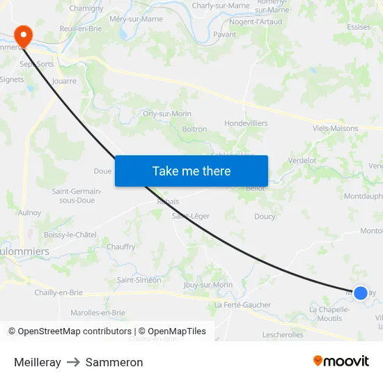Meilleray to Sammeron map