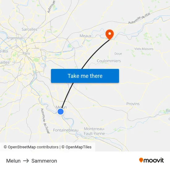Melun to Sammeron map