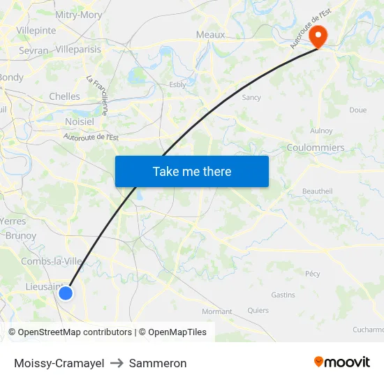 Moissy-Cramayel to Sammeron map