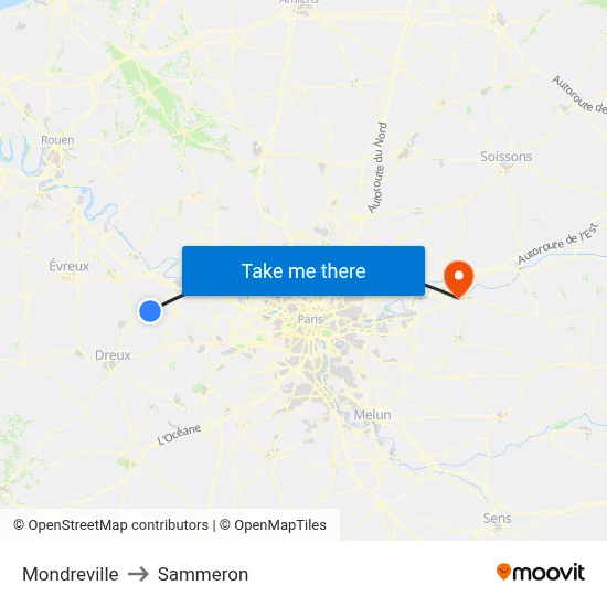 Mondreville to Sammeron map